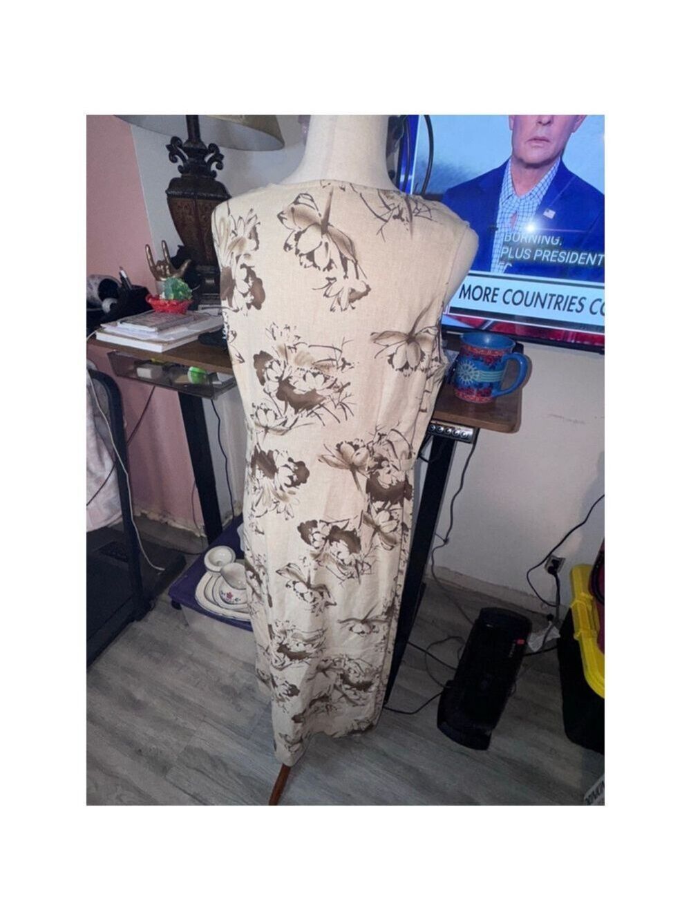 Linen dress brown on brown sz medium sleeveless maxi Vietnam Norton McNaughton - Picture 8 of 14